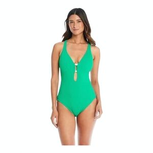 Bleu by Rod Beattie Womens Ring Me Up One-Piece Swimsuit Parakeet Green Size 14